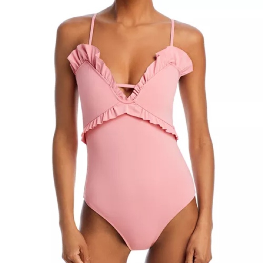 Evarae Madison Ruffled One Piece Swimsuit in Peachish Pink